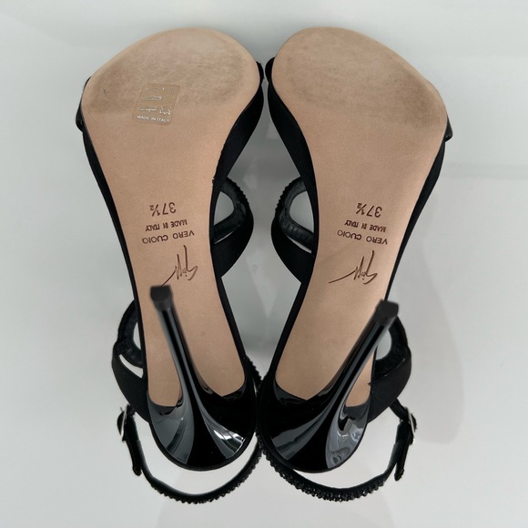 GIUSEPPE ZANOTTI BLACK SATIN CRYSTAL STUNNING SANDALS SIZE IT 37.5 / US 7.5 NEW! - Picture 17 of 17